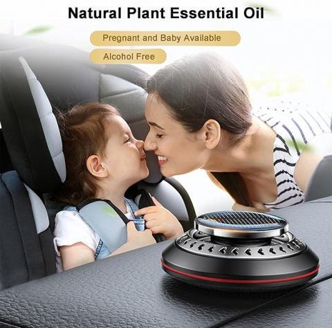 Kit Difuzor Aromă pentru Mașină, Încărcare Solară Rotativă, Negru, Cu Sticluță de Parfum Inclusă, AZUJ [2]