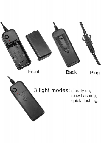 Kit fir luminos El Wire 2.3 mm, lungime 3 m, invertor porabil cu baterii, roz [3]