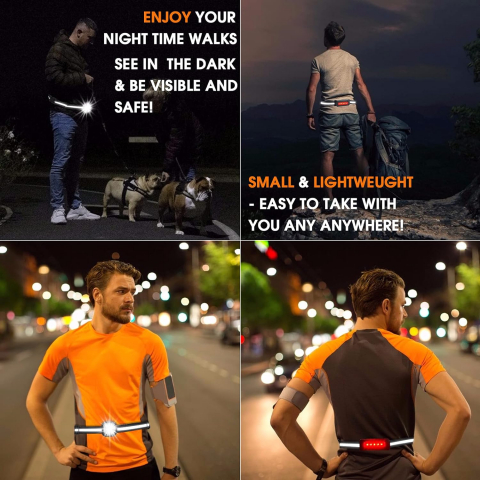 Lampă de Alergare West Biking, Reîncărcabilă USB, Rezistentă la Apă, LED cu Reflectoare pentru Alergare, Pescuit și Camping [3]