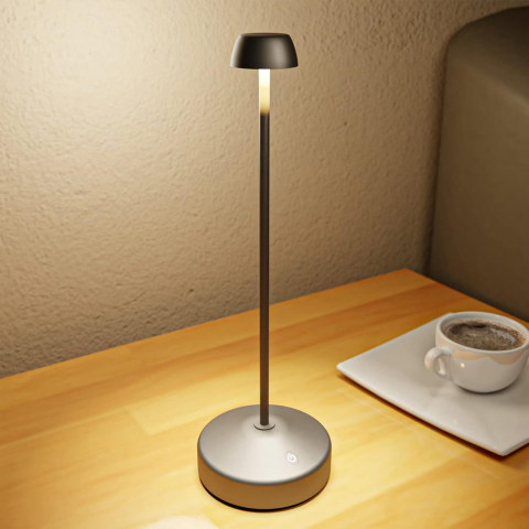 Casă, Grădină & Bricolaj - Lampă de masă LED cu reglare tactilă, portabilă și rezistentă la apă, baterie 4000mAh, 12 leduri, FUYO, ideală pentru interior și exterior, gri