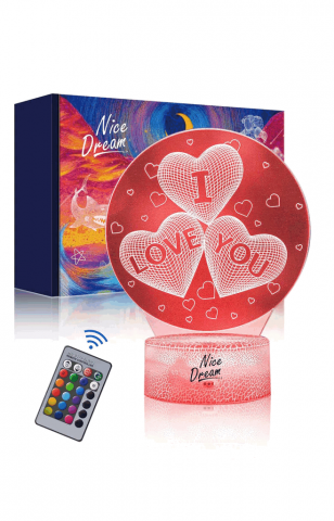 Casă, Grădină & Bricolaj - Lampă de Noapte 3D cu Inimioară, I love you, 16 Culori, Telecomandă, NiceDream
