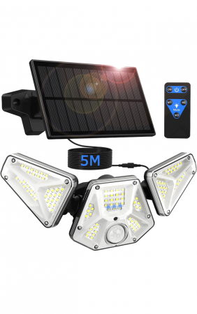 Casă, Grădină & Bricolaj - Lampa solara LED Gobikey SL113, cu senzor de miscare, 4W, 113 Leduri, lumina alba rece, acumulator 2200 mAh 3.7V, IP65