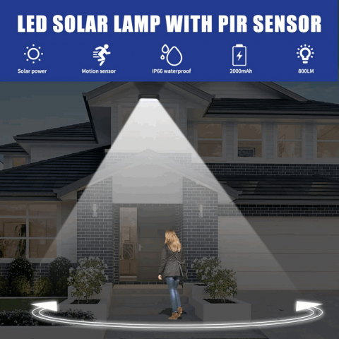 Lampă solară LED ultra-luminoasă cu senzor de mișcare , MMXIANG, 30 cm , 800 lm [3]