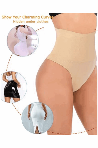Lenjerie Modelatoare tip Tanga, Talie Înaltă, Bej,Weisangmi, 3XL, AFLL [4]