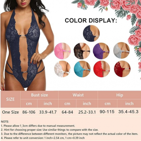 Lingerie dama babydoll din dantela, transparenta, model cu spate gol si guler tip halter, gri, ONE SIZE [4]