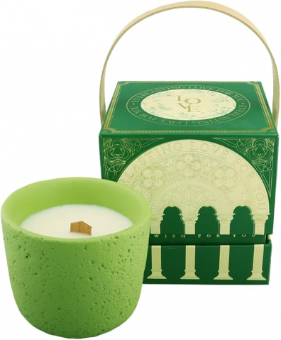 Casă, Grădină & Bricolaj - Lumânare Parfumată Handmade INJUNE, Bergamotă și Pin, 250g, Fitil din Lemn, Ceașcă Verde din Sticlă, Timp de Ardere 60h