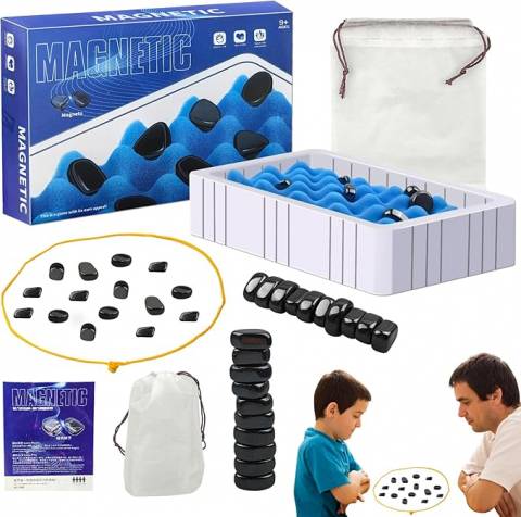 Jucării & Jocuri - Magnetic Chess Game cu 20 de Magneți, Joc de Strategie cu Pietre Magnetice, Tablă cu Compartiment din Burete și Sfoară, Set Interactiv pentru Copii și Adulți