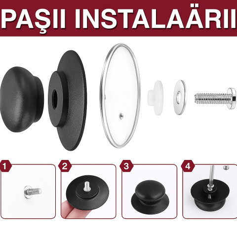 Mânere Universale Capace Oale și Tigăi – Set 6 Knob-uri Rezistente la Căldură cu Șuruburi și Șurubelniță SPOKKI [4]