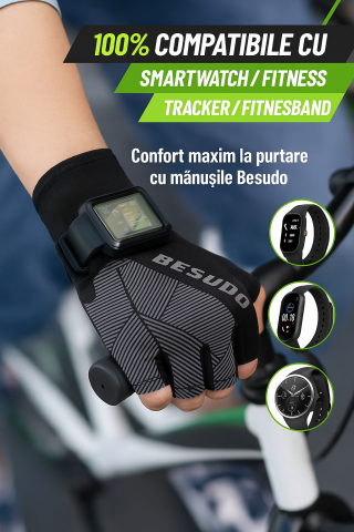 Mănuşi Ciclism BESUDO Reflectorizante, Compatibile cu Smartwatch, Confort Maxim şi Design Modern, negru, marime L [5]