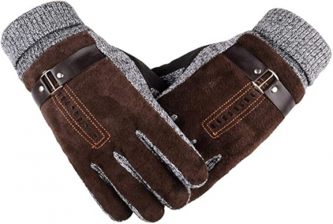 Accesorii barbati - Mănuși de Iarnă Bărbați YULOONG, Touchscreen, Antiderapante, Căptușeală Fleece, Design Elegant din Piele de Porc, Maro