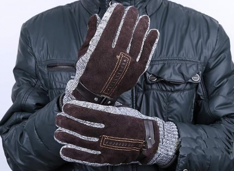Mănuși de Iarnă Bărbați YULOONG, Touchscreen, Antiderapante, Căptușeală Fleece, Design Elegant din Piele de Porc, Maro [1]