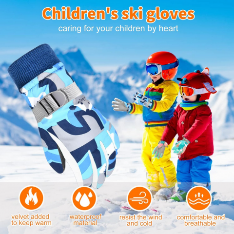 Mănuși de iarna pentru Copii, Impermeabile, Călduroase și Antivânt, Ideale pentru Schi, Snowboard, Patinaj, Alergare și Ciclism, albastre, 4-7 Ani [1]