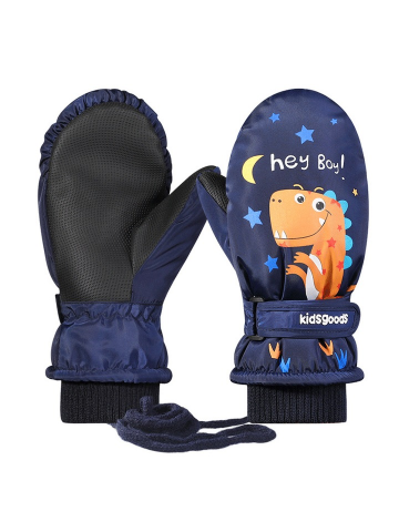 Îmbrăcăminte & Încălțăminte - Manusi pentru copii, model cu un singur deget, manseta elastica si prindere reglabila, waterproof, imprimeu cu dinozaur, albastru, marime 6 – 12 ani