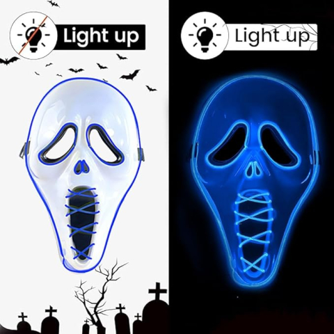 Masca horror pentru adulti cu iluminare LED albastra, prindere cu elastic, dimensiuni 31 x 18 cm. [2]