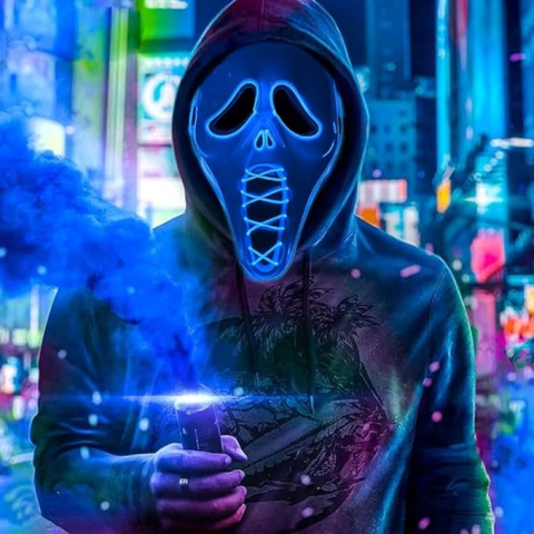 Masca horror pentru adulti cu iluminare LED albastra, prindere cu elastic, dimensiuni 31 x 18 cm. [1]