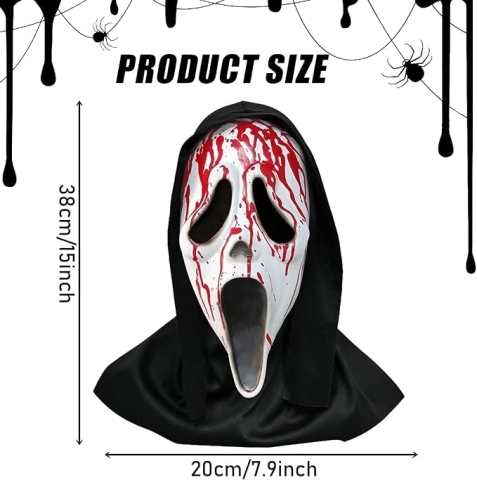 Masca Horror Fantoma Insangerata pentru Adulti, Full Head, Latex si Gluga Textila, 38 x 20 cm [1]