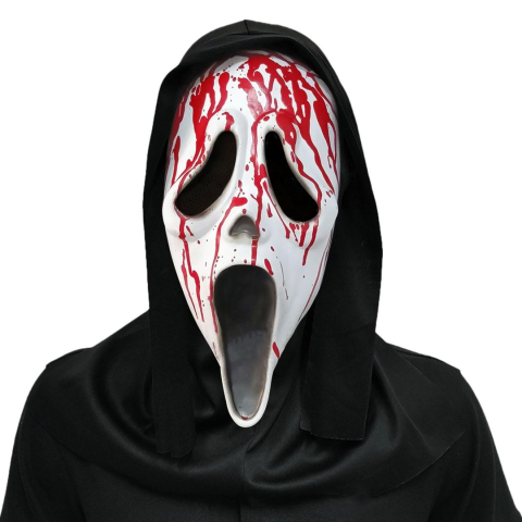 Costume Carnaval - Masca Horror Fantoma Insangerata pentru Adulti, Full Head, Latex si Gluga Textila, 38 x 20 cm