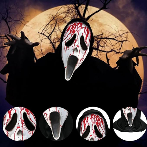 Masca Horror Fantoma Insangerata pentru Adulti, Full Head, Latex si Gluga Textila, 38 x 20 cm [2]
