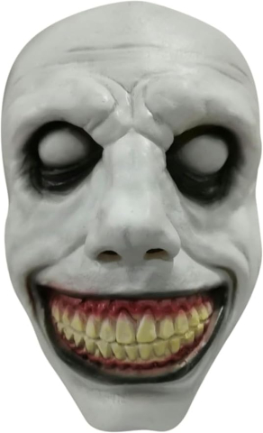 Masca horror latex calugar cu fata alba si dinti galbeni ranjet Halloween adult