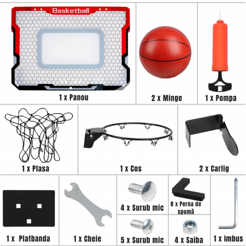 Mini Cos de Baschet de Interior si Exterior, Inel Metalic, Set 2 Mingi, Pompa si Kit complet de Montaj, Joc de Camera pentru Copii 3-12 ani [1]