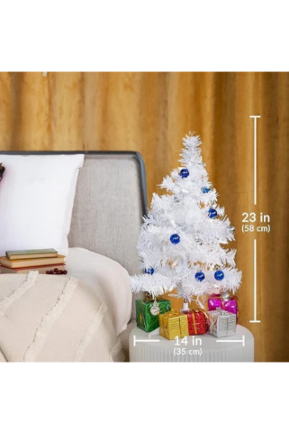 Minibrad de Craciun cu decoratiuni, LED, plastic, Prextex Alb inaltime 58 cm [2]