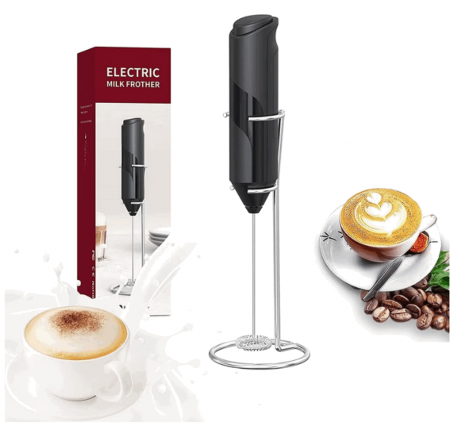 Mixer spuma lapte, electric cu baterii, bauturi calde/reci, maner izolat termic, otel inoxidabil, cu stand vertical, EASY Making Life Simple - KJBQ-4-BS, pentru latte, ciocolata calda, cappuccino, fra [7]