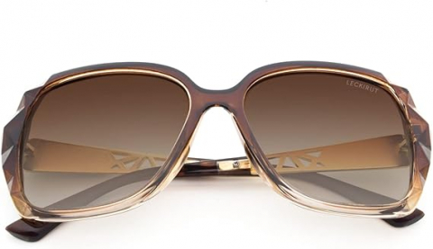 Ochelari de Soare Oversized Femei LECKIRUT, Polarizați, Protecție UV400, Rame Negre cu Cristale Decorative, Lentile Maro [5]