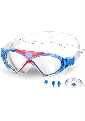 Ochelari inot profesionali, anti-aburire, protectie UV, lentila Mirror, dopuri urechi, cleste nas, cutie depozitare, Reglabili, Unisex, RosuAlbastru, 1VN7 [6]