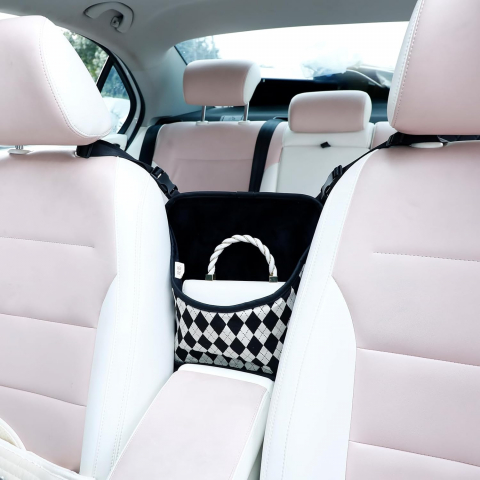 Organizator Auto Negru cu Model Diamond, VOXURY, Geantă de Depozitare între Scaune, Suport pentru Genți, Portofele, Gustări, Băuturi și Telefon [5]