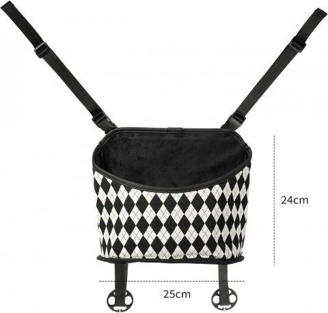 Organizator Auto Negru cu Model Diamond, VOXURY, Geantă de Depozitare între Scaune, Suport pentru Genți, Portofele, Gustări, Băuturi și Telefon [2]