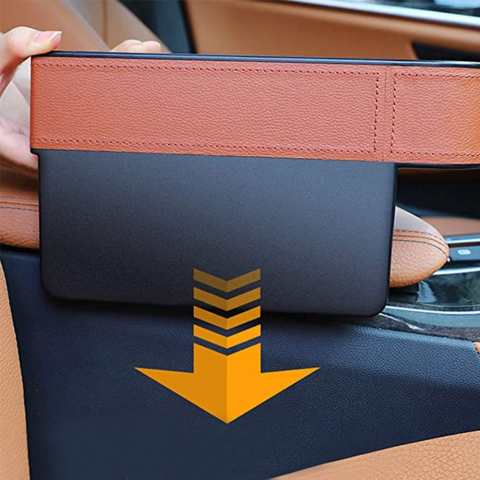 Organizator Auto pentru Scaunele din Fata - Set 2 Bucati, Piele PU Maro, Ideal pentru Depozitarea Cheilor, Cardurilor si Monedelor, JA17 [2]