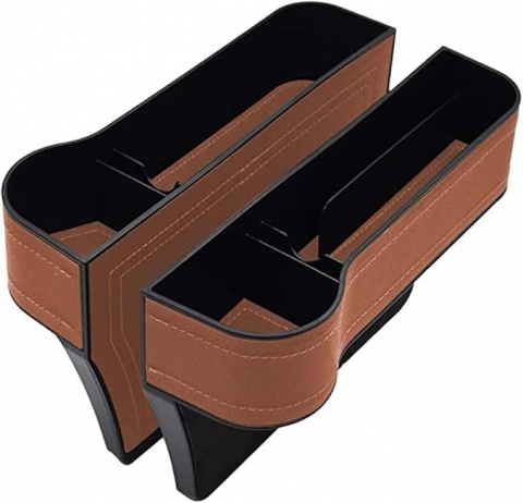 Auto - Organizator Auto pentru Scaunele din Fata - Set 2 Bucati, Piele PU Maro, Ideal pentru Depozitarea Cheilor, Cardurilor si Monedelor, JA17