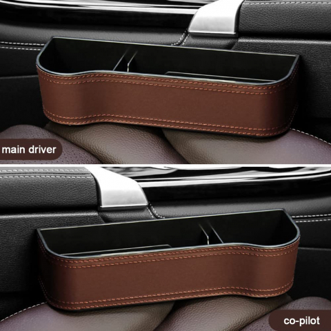 Organizator Auto pentru Scaunele din Fata - Set 2 Bucati, Piele PU Maro, Ideal pentru Depozitarea Cheilor, Cardurilor si Monedelor, JA17 [1]