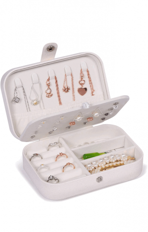Genți și Accesorii Femei - Organizator de bijuterii, dreptunghiular, compartimente detasabile, 16x11x5 cm, alb, 7EOL