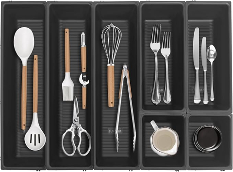 Scule și Unelte - organizator-tacamuri-bucatarie-jehonn-sertar-7-compartimente-negru