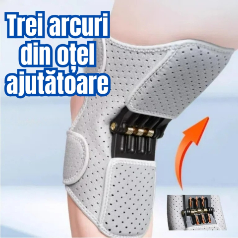 Orteza genunchi cu arcuri si fixare cu scai, stabilizator pentru seniori si adulti activi, sustinere articulatie, unisex, gri [2]