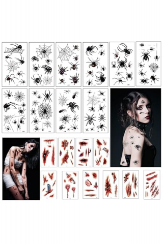 Îmbrăcăminte & Încălțăminte - Pachet 20 de tatuaje temporare de Halloween, petreceri tematice, rosii si negre, Moinkerin - QI6Z