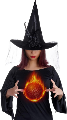 Palarie vrajitoare neagra cu voal tulle, trandafiri si pene pentru costum Halloween femei [3]