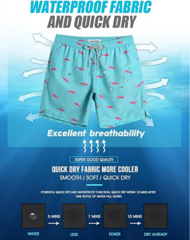 Pantaloni de baie barbati, uscare rapida, ideali pentru plaja, inot, surf sau vacanta, MaaMgic, albastru imprimeu rechini roz, marime L [4]