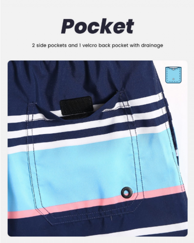 Pantaloni de baie barbati, uscare rapida, ideali pentru plaja, inot, surf sau vacanta, MaaMgic, Bleumarin cu dungi albe, marime S [3]
