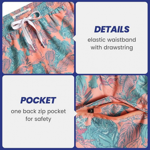 Pantaloni de baie barbati, uscare rapida, ideali pentru plaja, inot, surf sau vacanta, MaaMgic, imprimeu jungle tiger [2]