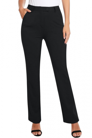 Îmbrăcăminte & Încălțăminte - Pantaloni eleganti dama drepti cu talie inalta, Siliteelon, negru