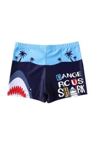 Îmbrăcăminte & Încălțăminte - Pantaloni Scurti de Baie Baieti, Rapida Uscare, Protectie Solara UPF 50+, Confortabili si Elastici, model rechin si palmieri, marime M, 3-4 ani