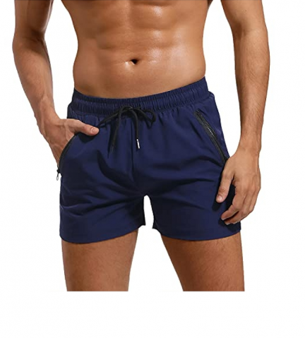 Îmbrăcăminte & Încălțăminte - Pantaloni scurti de baie barbati Adorel – model sport, cu buzunar si fermoar, bleumarin