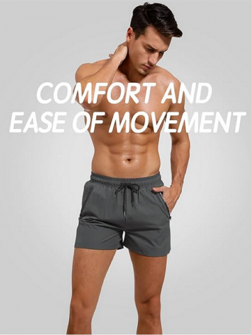 Pantaloni scurti de baie barbati Adorel – model sport, cu buzunar si fermoar, gri, marimea M [2]