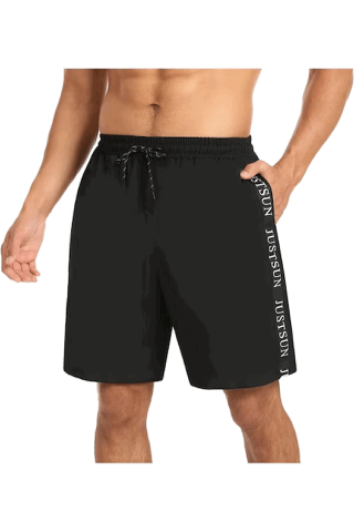 Îmbrăcăminte Bărbați - Pantaloni scurti de baie pentru barbati, JustSun, cu snur si buzunare, uscare rapida, pentru inot, plaja si sport, Negru