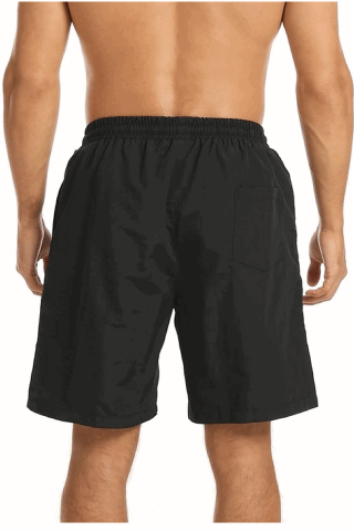 Pantaloni scurti de baie pentru barbati, JustSun, cu snur si buzunare, uscare rapida, pentru inot, plaja si sport, Negru [4]