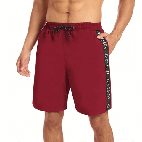 Îmbrăcăminte Bărbați - Pantaloni scurti de baie pentru barbati, JustSun, cu snur si buzunare, uscare rapida, pentru inot, plaja si sport, Rosu, XL