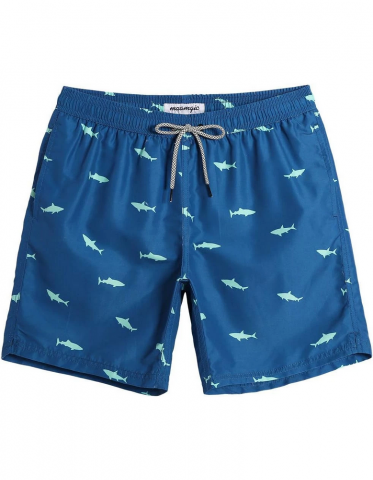 Îmbrăcăminte & Încălțăminte - Pantaloni scurți de baie pentru bărbați, uscare rapidă, cu buzunare, MaaMgic, albastru inchis, model cu rechini, marime L