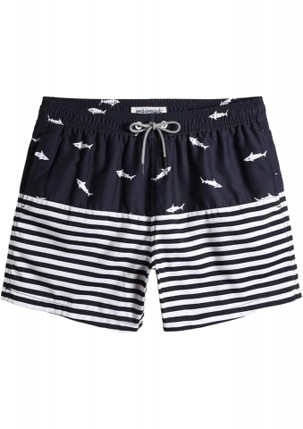 Îmbrăcăminte & Încălțăminte - Pantaloni scurți de baie pentru bărbați, uscare rapidă, cu buzunare, MaaMgic, bleumarin inchis, model cu rechini